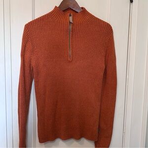 Woolrich 1/4 Zip Ribbed Sweater, Ramie/Cotton Blend, Pumpkin Heather, Fall, Cozy